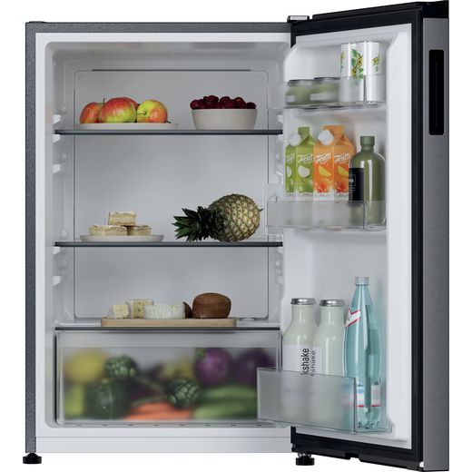 Hoover HONLQ2S58EXK 85cm High Small Fridge - Stainless Steel - Front with door open shot