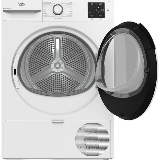 Beko b300 BM3T3922W Heat Pump Tumble Dryer - White - Front with door open shot