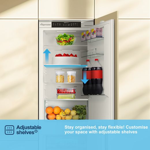 Fridgemaster MBC55252NE 177cm 70/30 Integrated No Frost Fridge Freezer with Sliding Door Fixing Kit - White - Annotation - Adjustable shelves