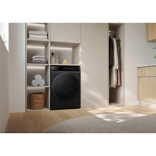 Haier X7 HW100B14367BU1UK 10kg WiFi Connected Washing Machine with 1400 rpm - Black Steel - washing machine in utility room