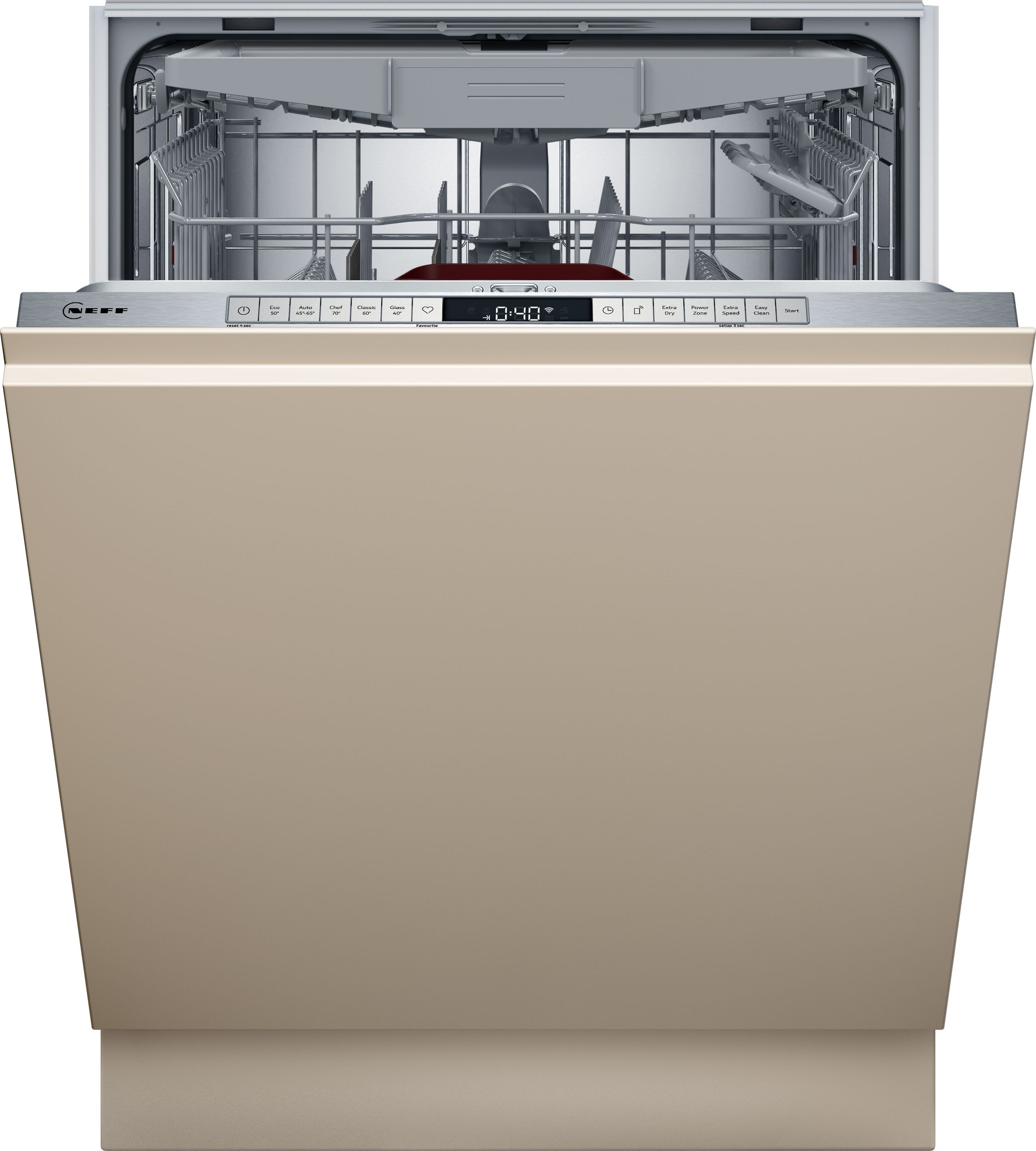 Image of NEFF N50 S155HVX00G Wifi Connected Fully Integrated Full Size Dishwasher - Silver Control Panel with Fixed Door Hinge Kit - D Rated, Silver