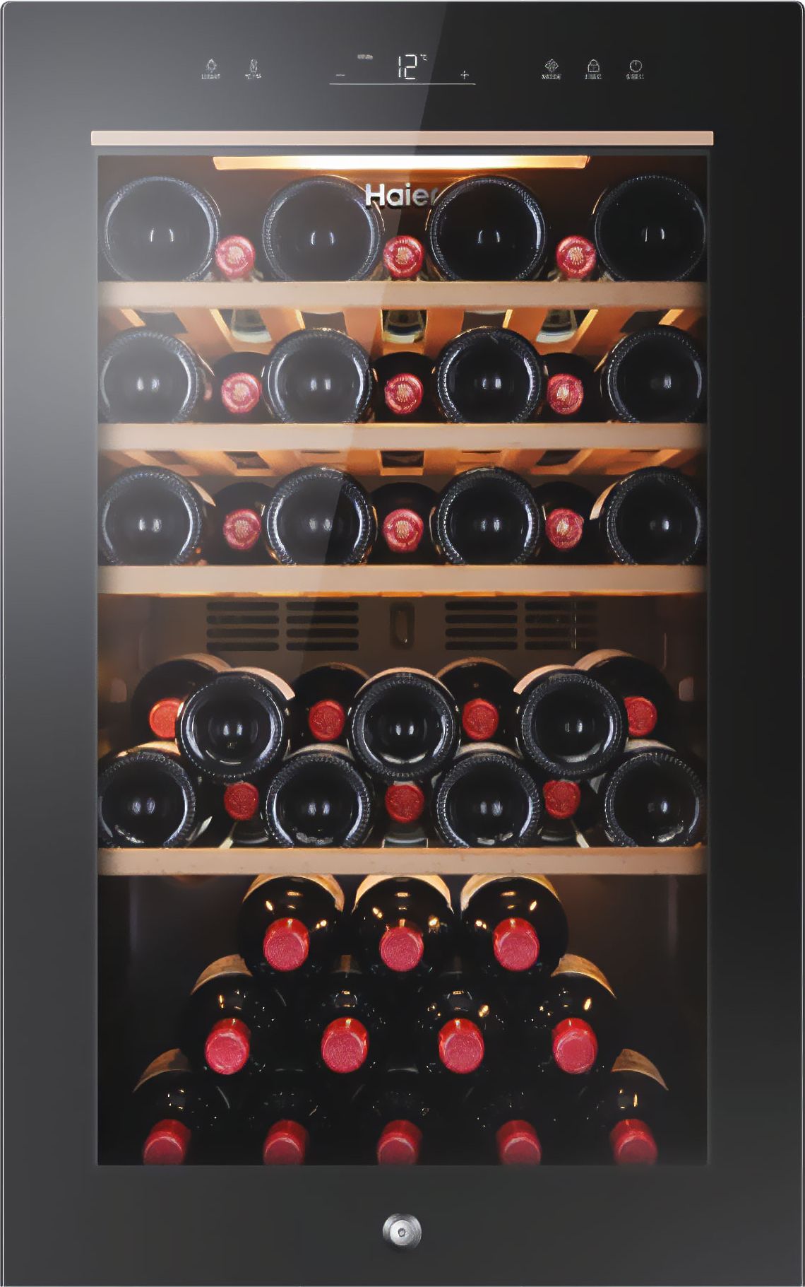 Haier 49 Bottle Wine Cooler - Black - Freestanding - Anti UV Glass