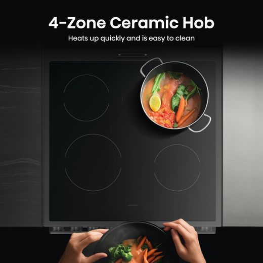 Hisense Hi6 Max HDCEC6C20B 60cm Wide Double Oven Electric Cooker with Ceramic Hob - Jet Black - Annotation - 4-zone ceramic hob