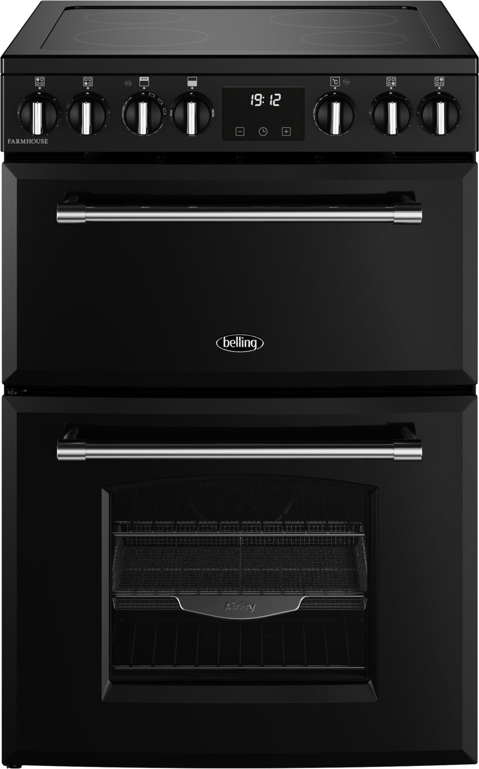Image of Belling 60cm wide Double Oven Farmhouse 60E Mini Range Electric Cooker with Ceramic Hob - Black - A/A Rated, Black
