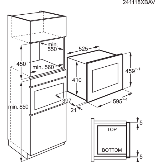 AEG Integrated Microwave 25.37 - Dimensions