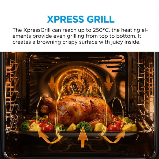 Midea Xpress Fry MBO7NM30E4-BK Wifi Connected Built In Electric Single Oven - Black - annotation - express grill shot