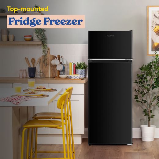 Russell Hobbs RH143TMFF542E1B 143cm 80/20 Small Fridge Freezer - Black - Annotation - top mounted shot