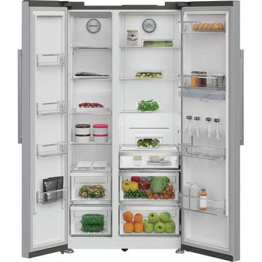 Hotpoint American Fridge Freezer with Water Dispenser - Silver - Doors open