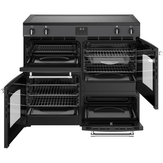 Belling Farmhouse 100Ei 100cm Electric Range Cooker with Induction Hob - Anthracite - Front with door open shot