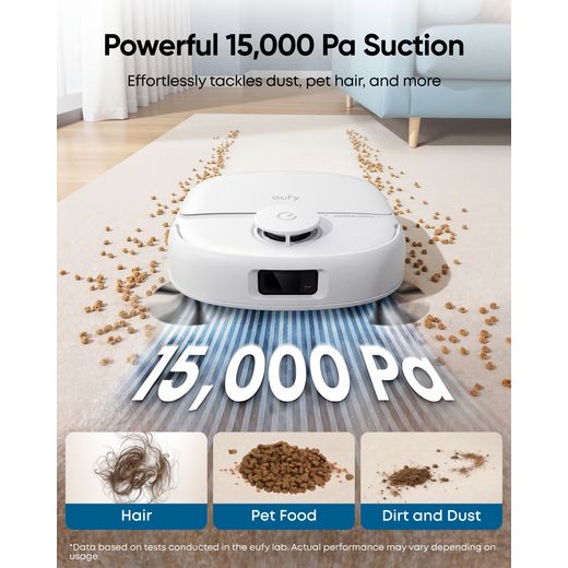 Eufy Omni C28 Robotic Vacuum Cleaner - White - annotation - powerful suction shot 