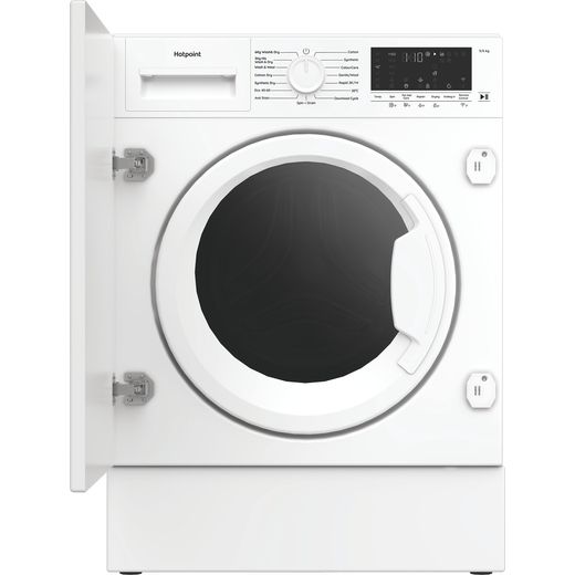 Hotpoint BIWD961486UK Wifi Connected Integrated 9Kg / 6Kg Washer Dryer with 1400 rpm - White - Front shot with door panel
