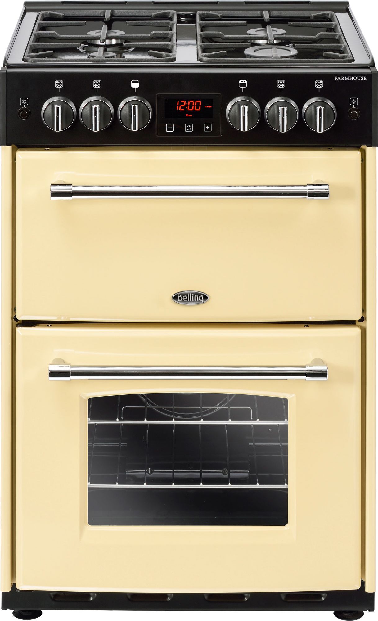 Belling Farmhouse60G 60cm Freestanding Gas Cooker with Full Width Electric Grill - Cream - A+/A Rated, Cream