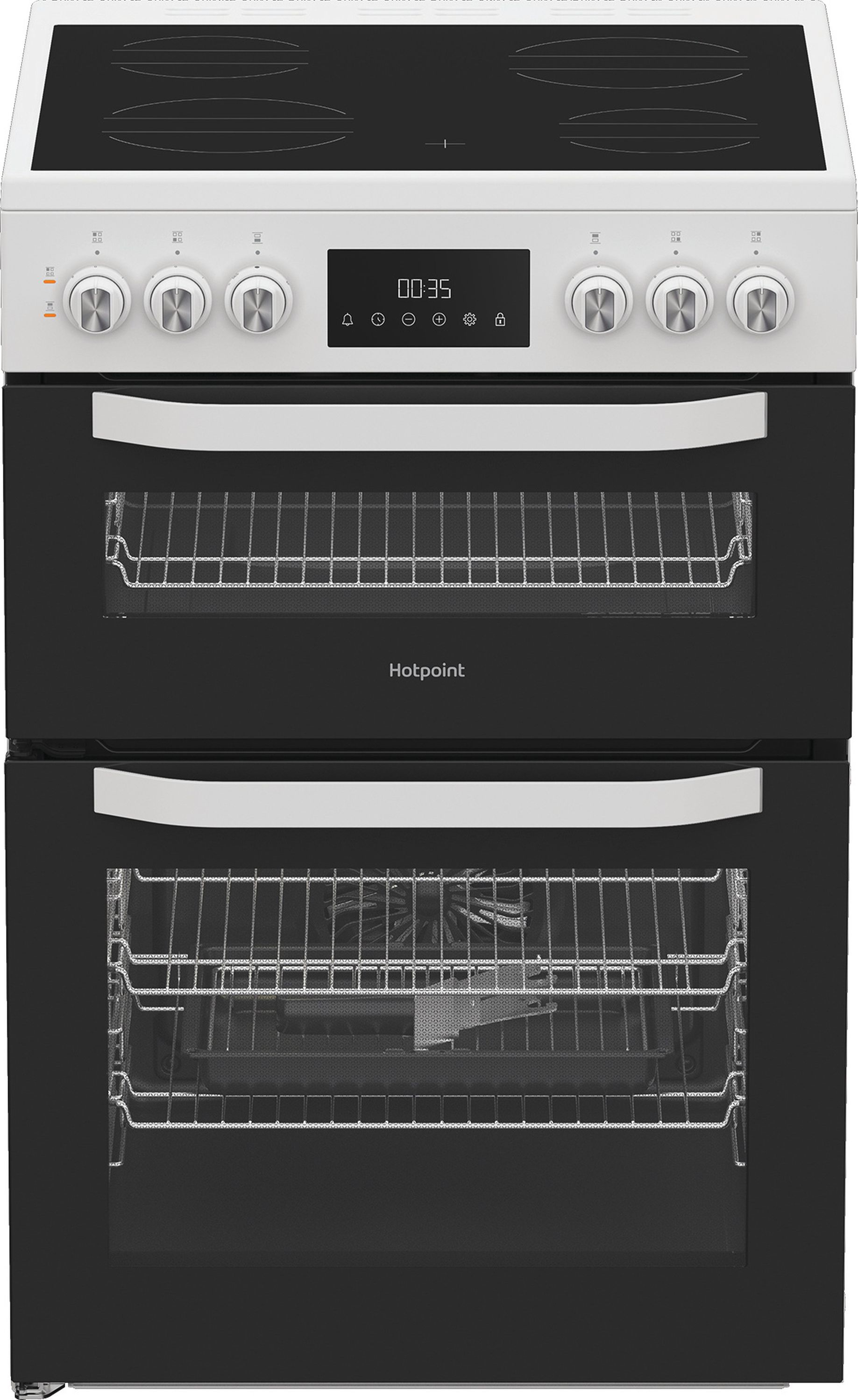 Image of Hotpoint HTE6VDCW 60cm Wide Single Oven Electric Cooker with Ceramic Hob - White - A/A Rated, White