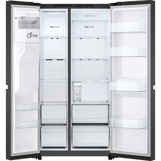LG NatureFRESH™ American Fridge Freezer - Matte Black - Front with door open shot