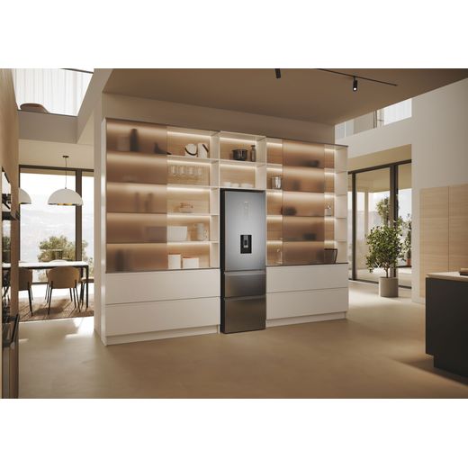 Haier 3D 60 Series 5 HTW5618EWMG Wifi Connected 185cm High 60/40 No Frost Fridge Freezer - Stainless Steel  - Fridge freezer in kitchen shot