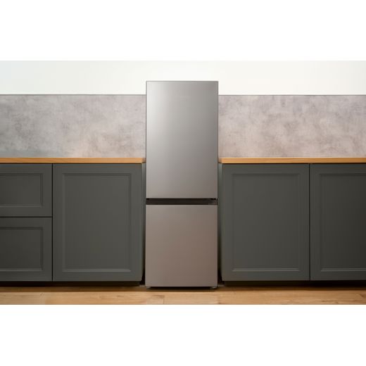 Fridgemaster MC50165ES 143cm High 60/40 Small Fridge Freezer - Silver - Fridge in kitchen shot