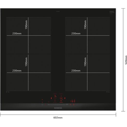 Siemens IQ-700 EX675HXC1E 60cm Induction Hob - Black - annotation - dimesons shot