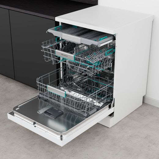Hisense Standard Dishwasher - White - high perpsective with door open shot