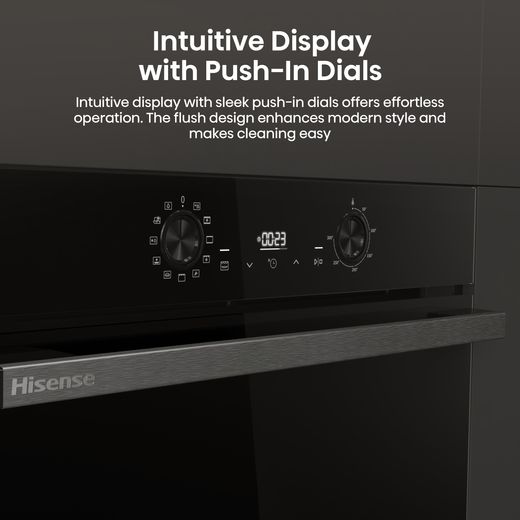 Hisense Hi2 BI622ABPGUK Built In Electric Single Oven - Jet Black - Annotation - Intuitive display push in dials