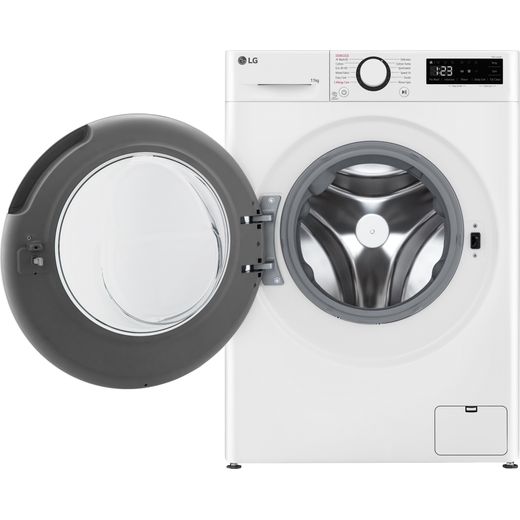 LG F4Y511WBLN1 10kg Washing Machine with 1400 rpm - White - Front with door open shot 
