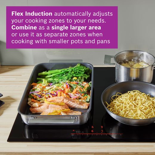 Bosch Series 6 PXV831HC1E 80cm Induction Hob - Black - Annotation - flex induction shot