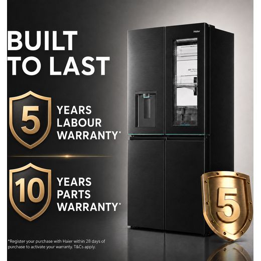 Haier Horizon American Fridge Freezer - Obsidian Steel - Annotation - 5yr warranty shot