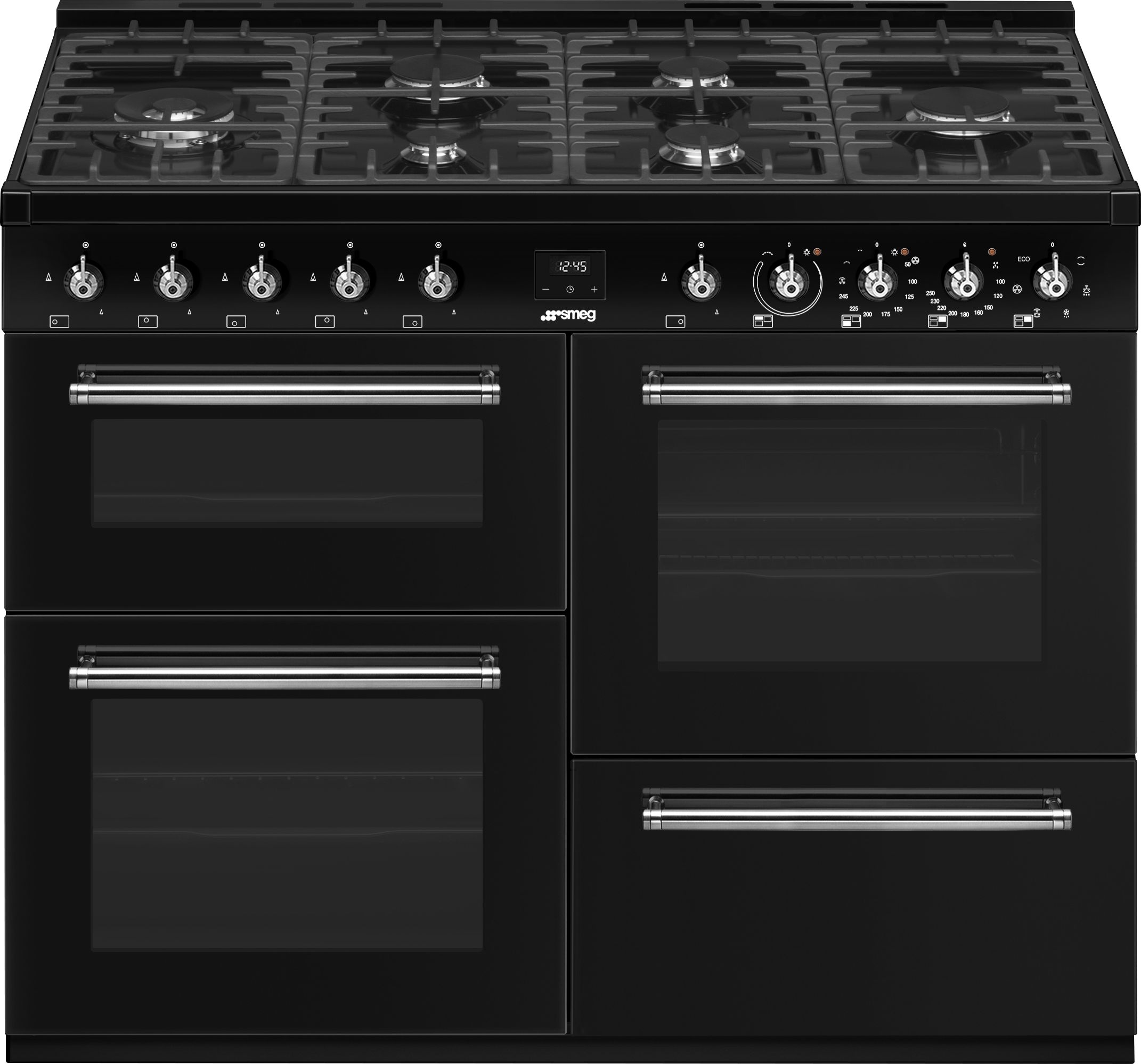 Image of Smeg Concert CX113GMBL 110cm wide Dual Fuel Range Cooker with Gas Hob - Black - A Rated, Black