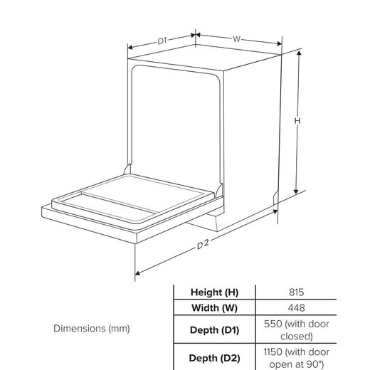 CDA Integrated Slimline Dishwasher - Black Control Panel - Dimensions