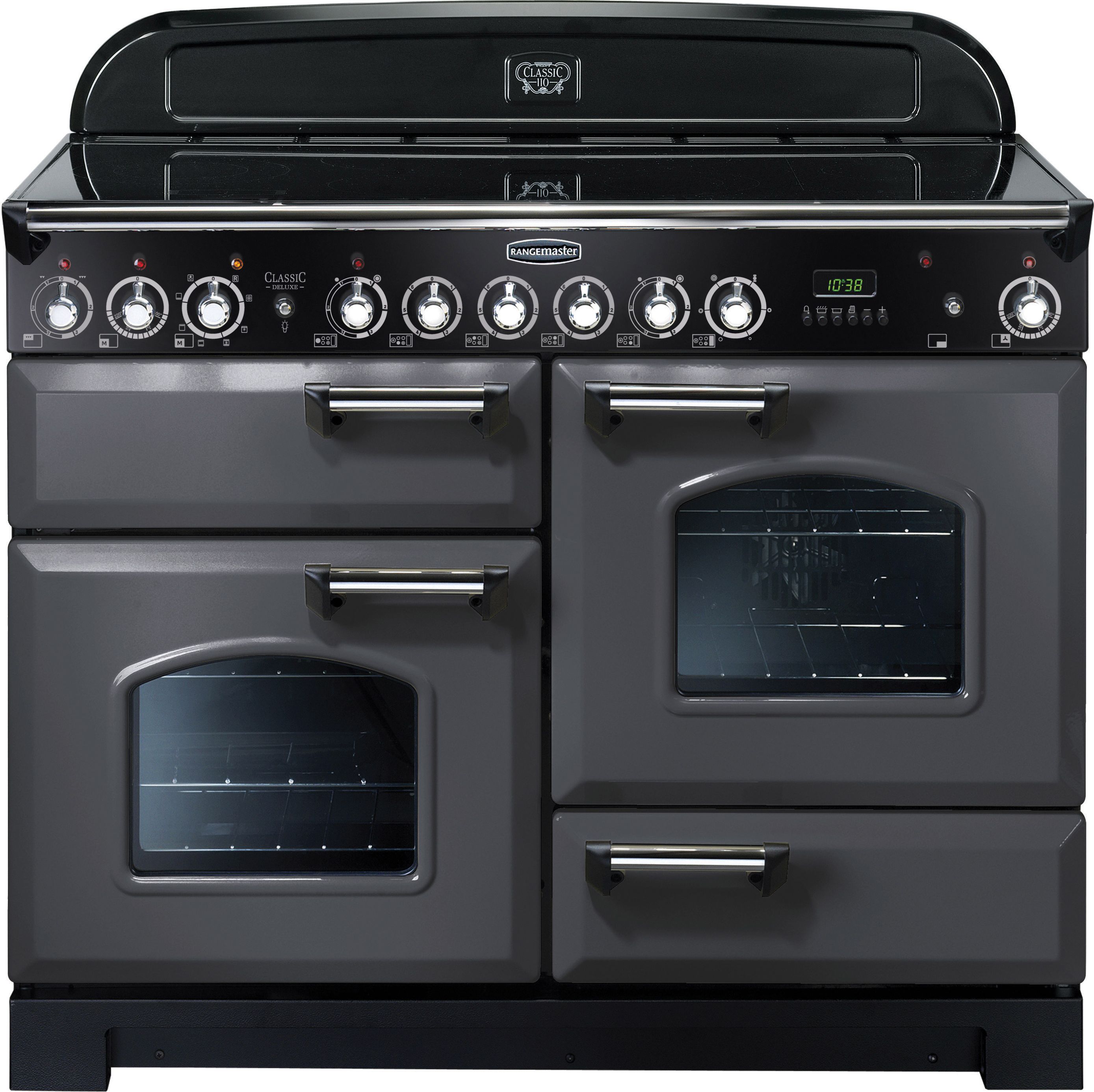 Rangemaster Classic Deluxe CDL110ECSL/C 110cm Electric Range Cooker with Ceramic Hob - Slate Grey / Chrome - A/A Rated, Grey