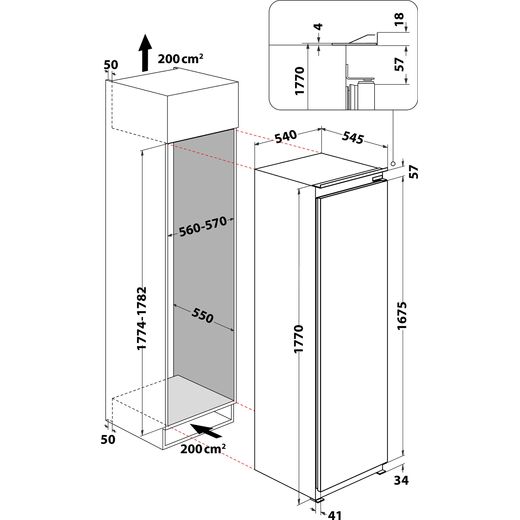 Hotpoint HTSD18A011A1 Integrated Upright Fridge - Sliding Door Fixing Kit - White - Annotation - Dimension shot