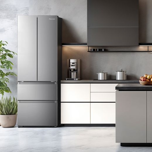 Fridgemaster American Fridge Freezer - Silver - Fridge freezer in kitchen shot