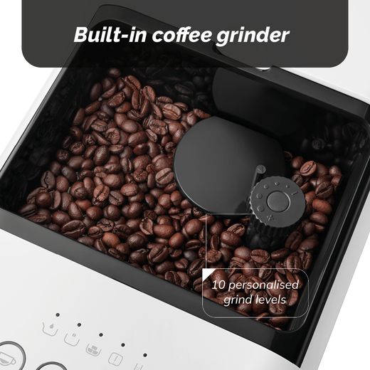 Smeg 50's Style BCC12WHMUK Bean to Cup Coffee Machine - Matte White - annotation - built in grinder