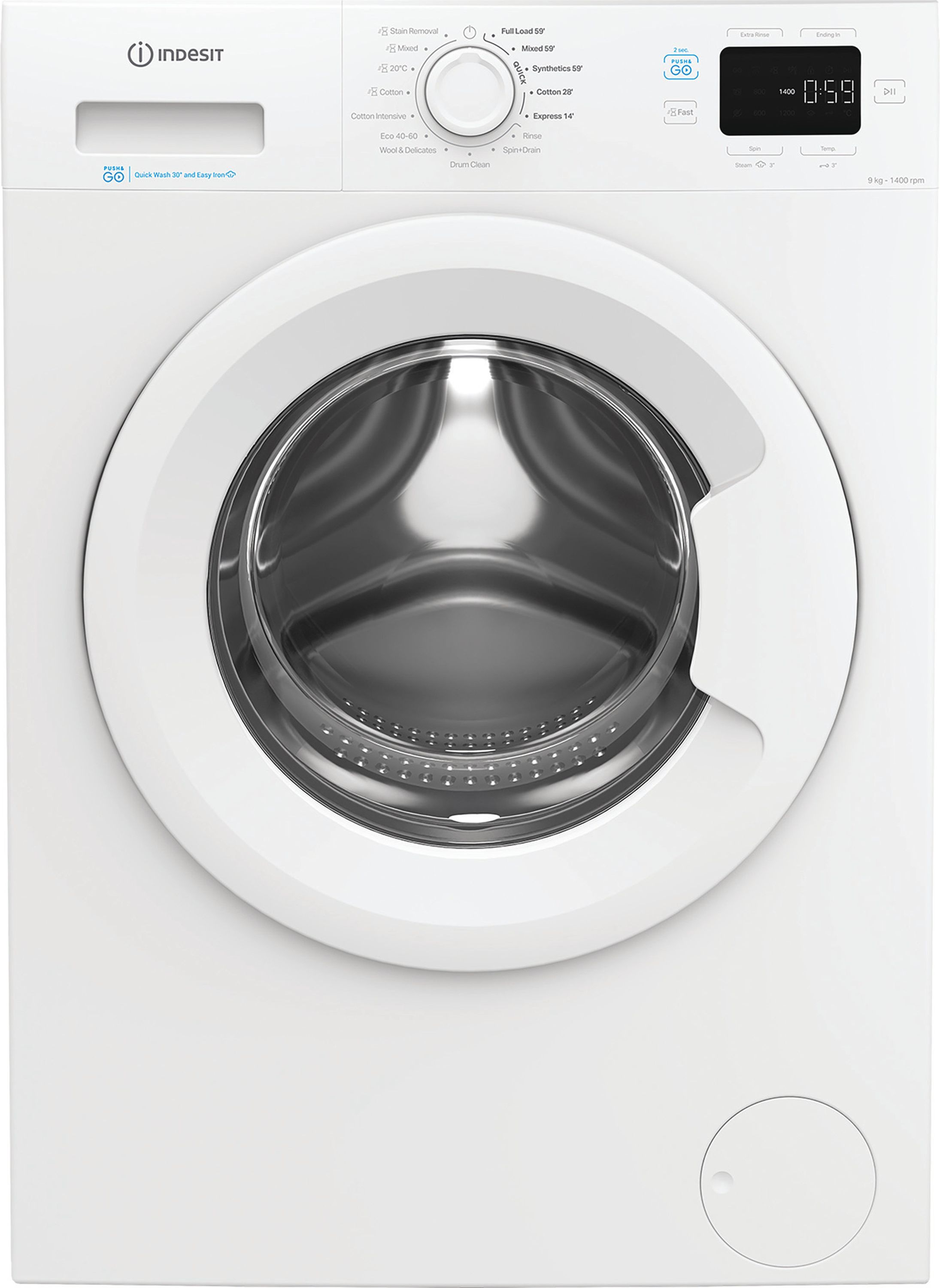 Indesit Push&Go IP 946 PUSH&GO UK 9kg Washing Machine with 1400 rpm - White - A Rated, White