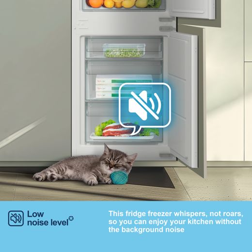 Fridgemaster MBC55252NE 177cm 70/30 Integrated No Frost Fridge Freezer with Sliding Door Fixing Kit - White - Annotation - Low noise level