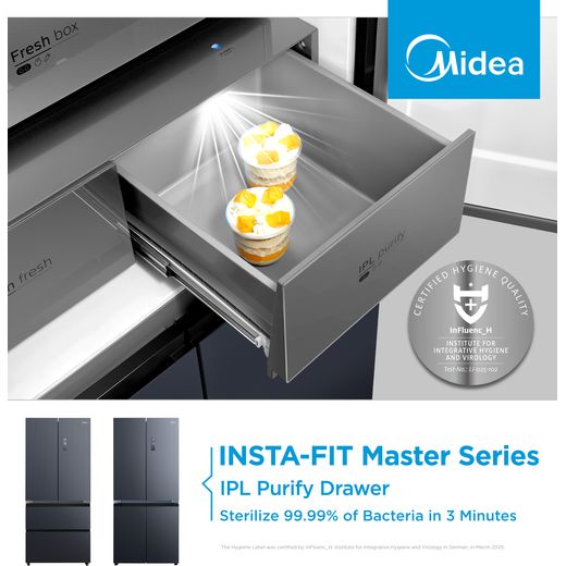 Midea Insta Fit Master American Fridge Freezer - Midnight Glass - Annotation - purify drawer shot