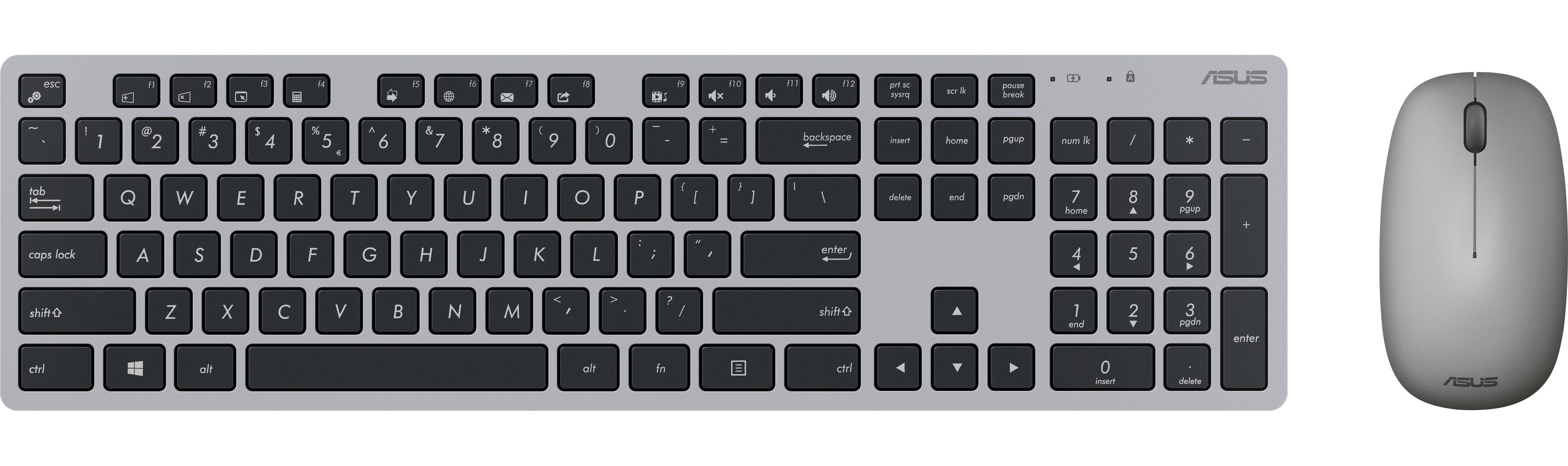 ASUS W5000 Wireless Keyboard and Mouse - Grey, Grey