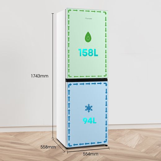 Fridgemaster MC55240E 174cm 50/50 Fridge Freezer - White - Dimensions