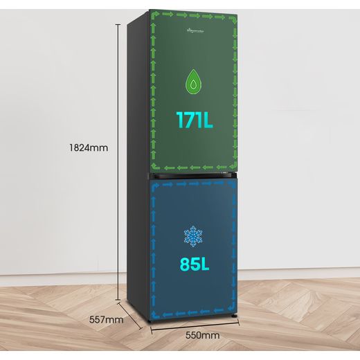 Fridgemaster MC55251DB 182cm High 50/50 Frost Free Fridge Freezer - Black - Diimensions