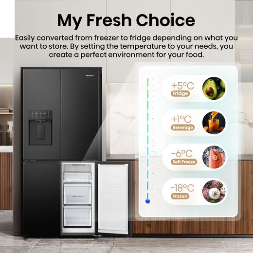 Hisense PureFlat Slim American Fridge Freezer - Black / Stainless Steel - Annotation - My fresh choice shot