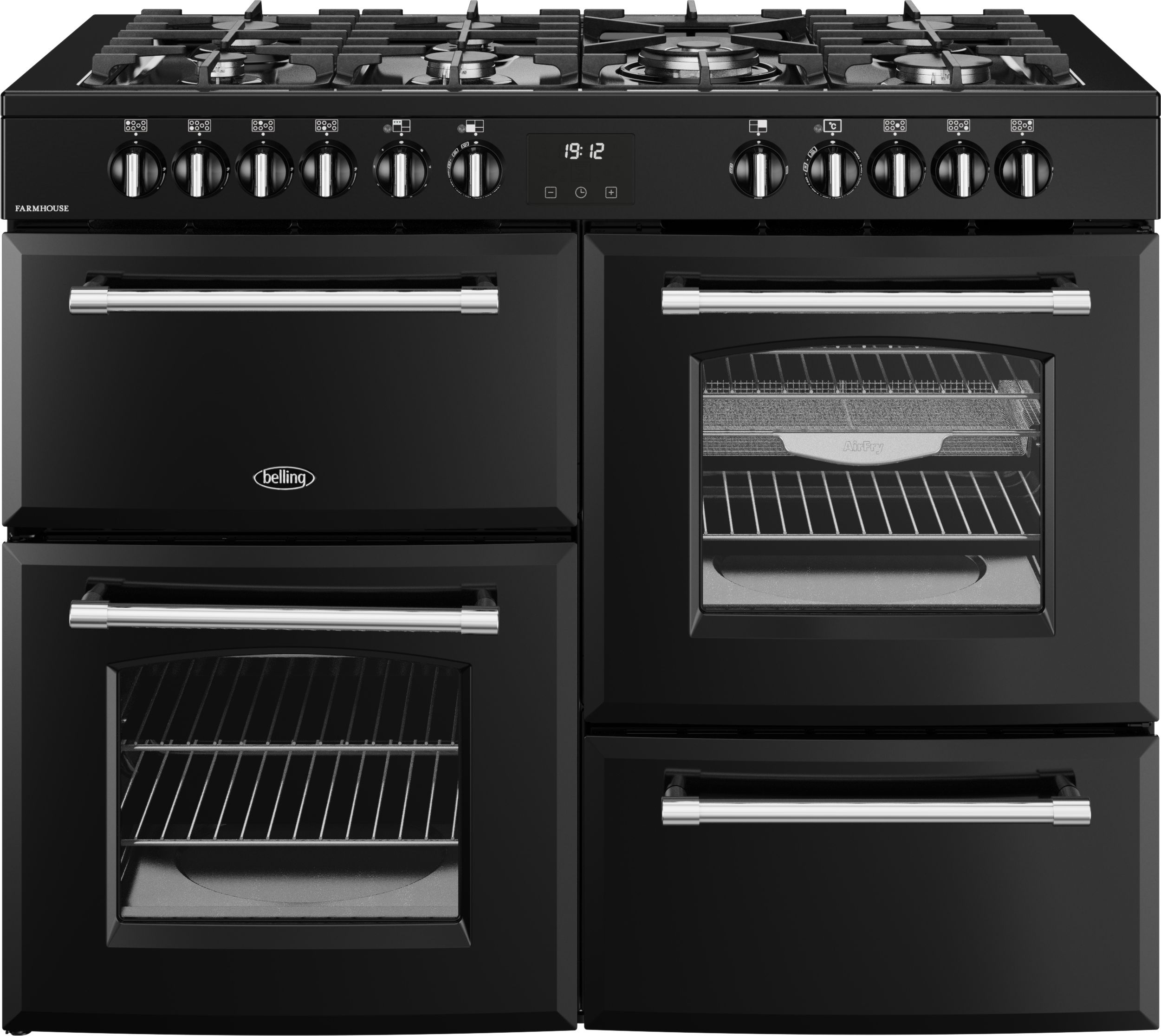 Image of Belling Farmhouse 110DF 110cm wide Dual Fuel Range Cooker with Gas Hob - Black - A Rated, Black