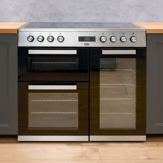 Beko 90cm Electric Range Cooker with Ceramic Hob - Stainless Steel - range cooker in kitchen shot
