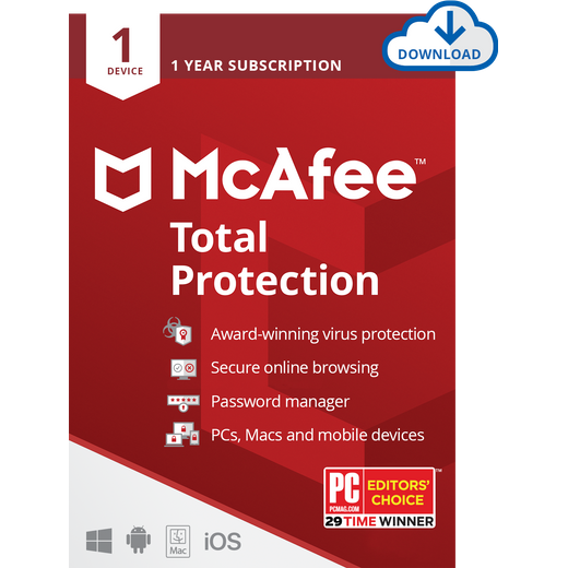 McAfee Total Protection Digital Download for 1 Device - One Time Purchase, 1 Year Subscription