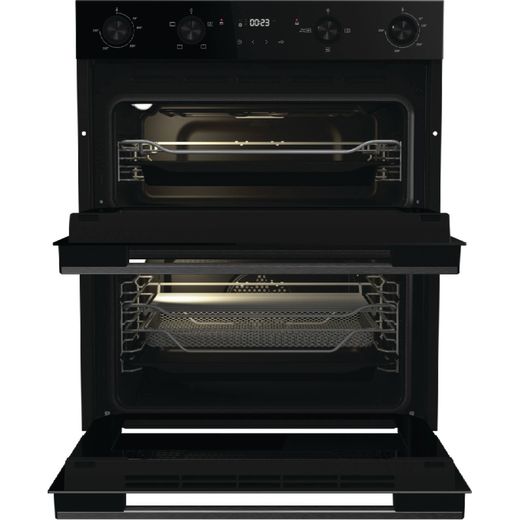 Hisense Hi6 Built In Electric Double Oven - Black - Front with door open shot 