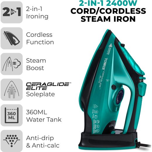 Tower T22008TL 2400 Watt Iron -Teal - Annotation - Features shot