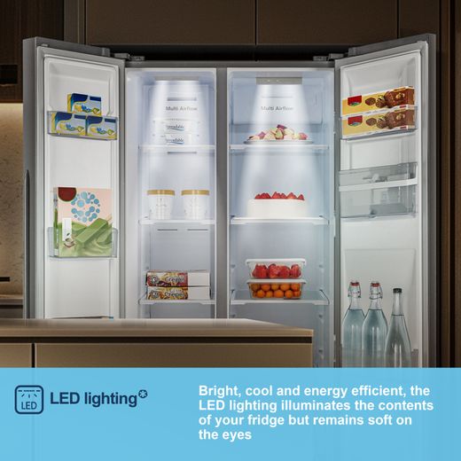 Fridgemaster American Fridge Freezer - Silver - Annotation - LED lighting