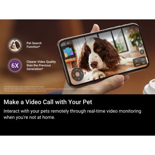 Eureka J15 Max Robotic Vacuum Cleaner - Black - Annotation - Video call with pet shot