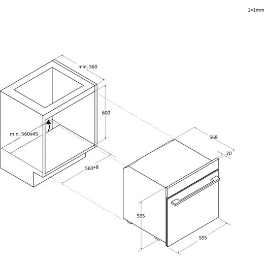 Haier ID Series 2 H61D26L5HTX Wifi Connected Built In Electric Single Oven - Black - Annotation - Dimension shot 