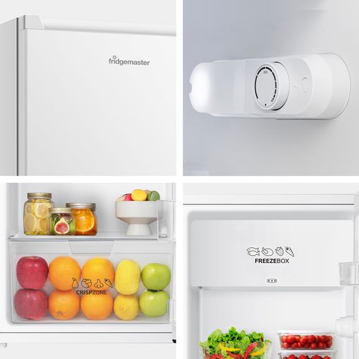 Fridgemaster MUR4894E Compact 84cm Fridge with Ice Box - White - close up detail shot