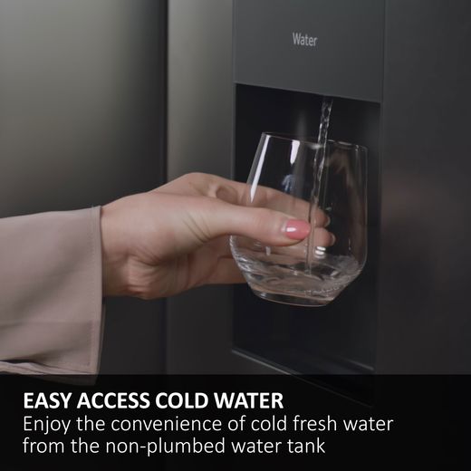 Haier 90 Series 7 SBS+ American Fridge Freezer - Black - Annotation - East access water shot