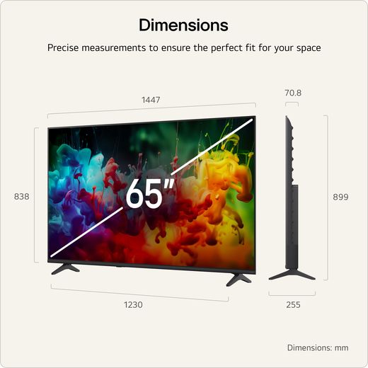 LG 65" 4K Ultra HD MiniLED Smart TV - Annotation - dimension shot
